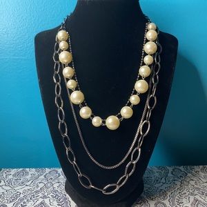 NY & CO Multi Strand Gunmetal Faux Pearl Necklace